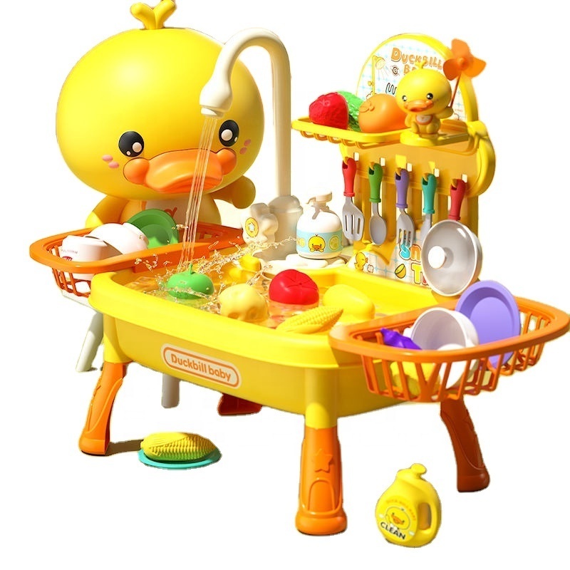 Kitchen Toys Set with Upgraded Working Faucet and Dishes Play set Kids Sink Electronic Dishwasher Toys