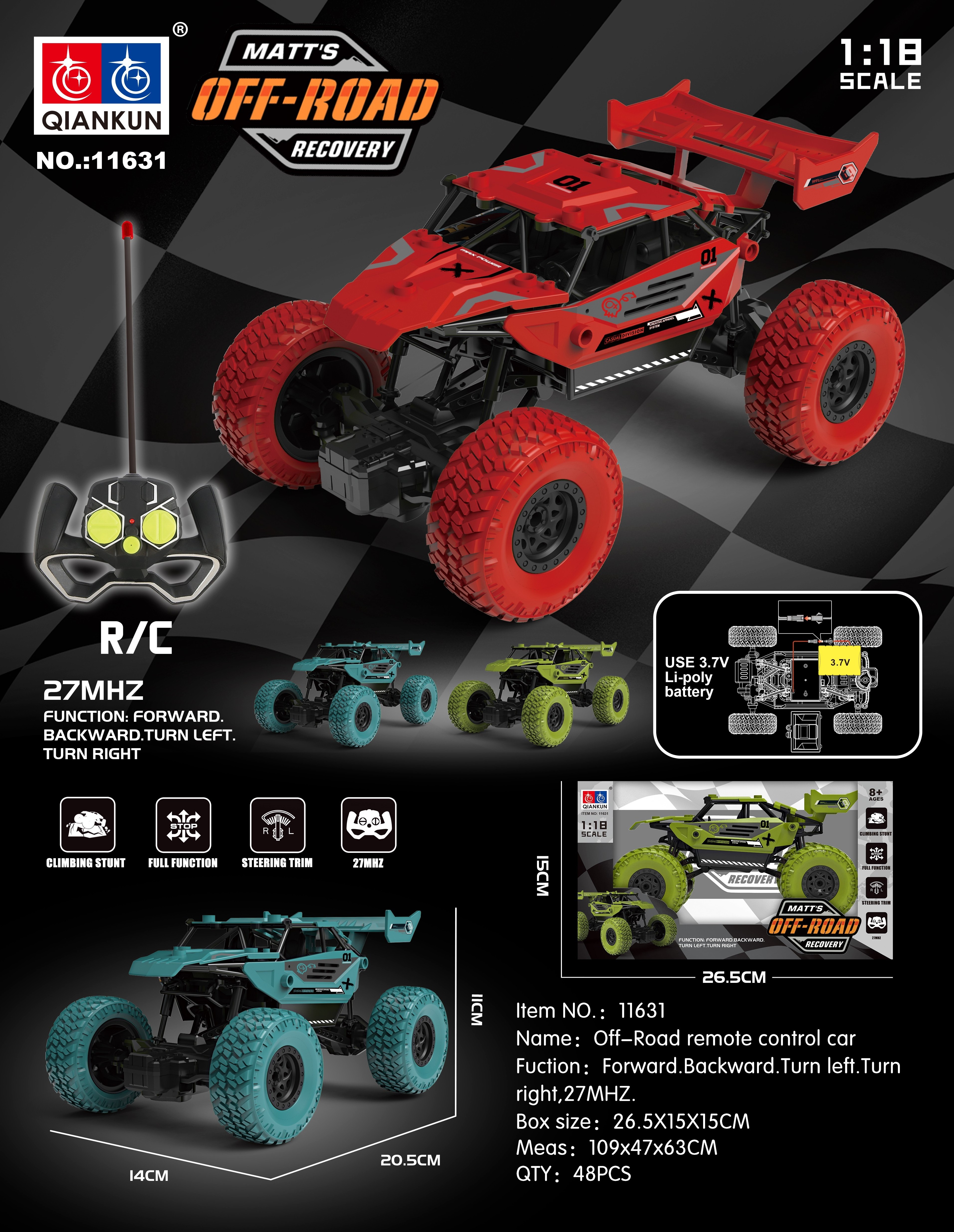 Remote control stunt car 1/18 rc truck 4x4 plastic off road rc car toy for boy