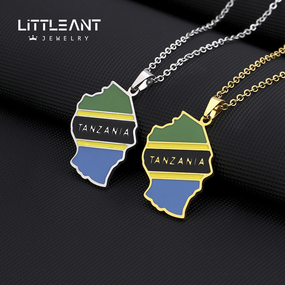 Fashion Tanzania Map Necklace African Map Jewelry Customized Flag Enamel 316 Stainless Steel Women Pendant Necklace Wholesale