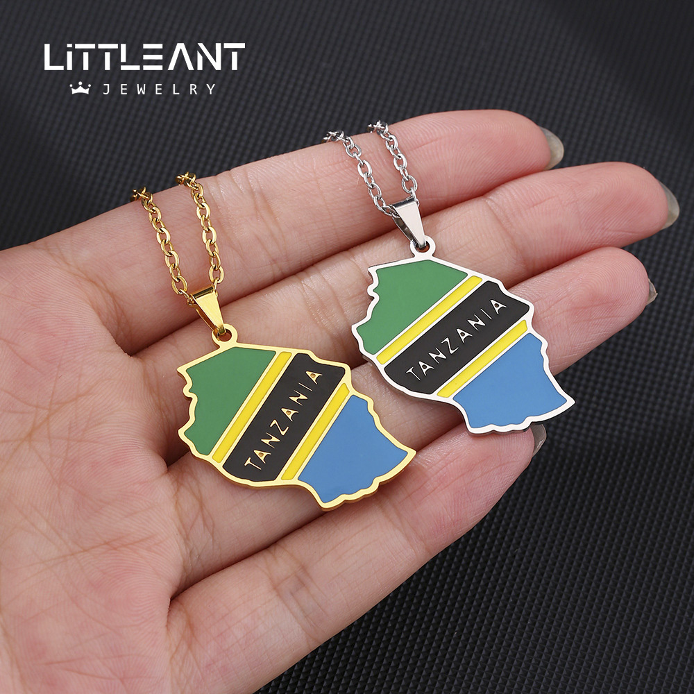 Fashion Tanzania Map Necklace African Map Jewelry Customized Flag Enamel 316 Stainless Steel Women Pendant Necklace Wholesale