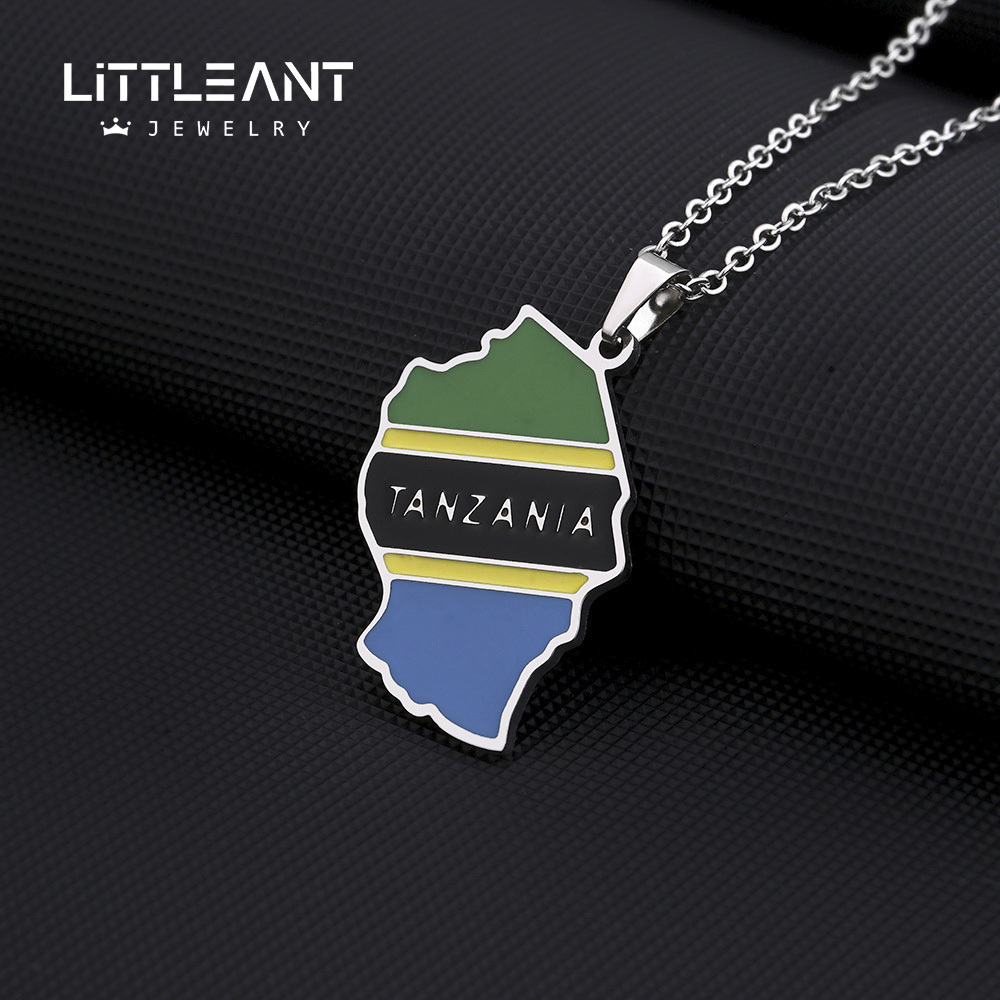 Fashion Tanzania Map Necklace African Map Jewelry Customized Flag Enamel 316 Stainless Steel Women Pendant Necklace Wholesale