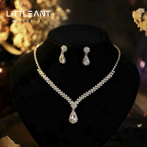 New Luxury Rhinestone Water Drop Earrings Natural Crystal Necklace Bridal Jewelry Set for Wedding