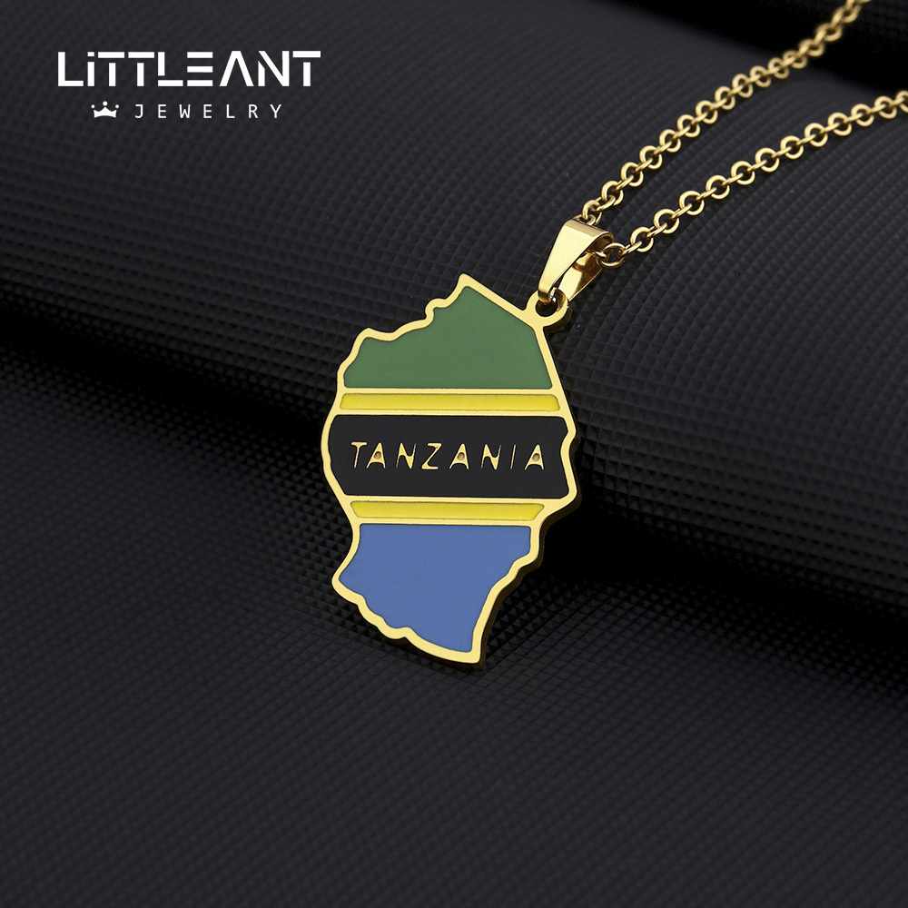 Fashion Tanzania Map Necklace African Map Jewelry Customized Flag Enamel 316 Stainless Steel Women Pendant Necklace Wholesale