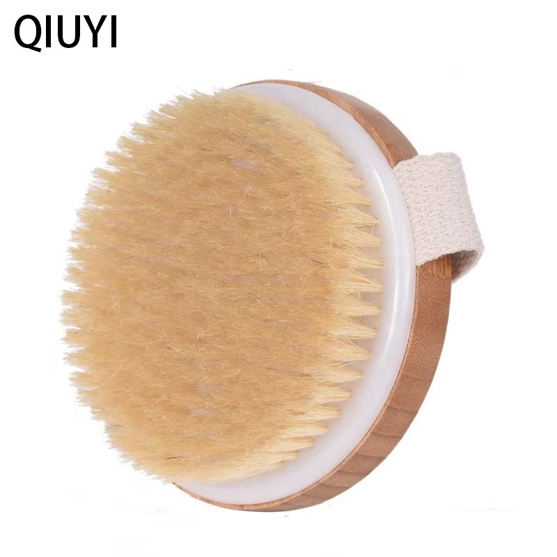 2024  Hot Sale Custom Logo Brand Wooden Round Small Body Brush Massage Exfoliating Clean Dry Skin Shower Bath Brushes