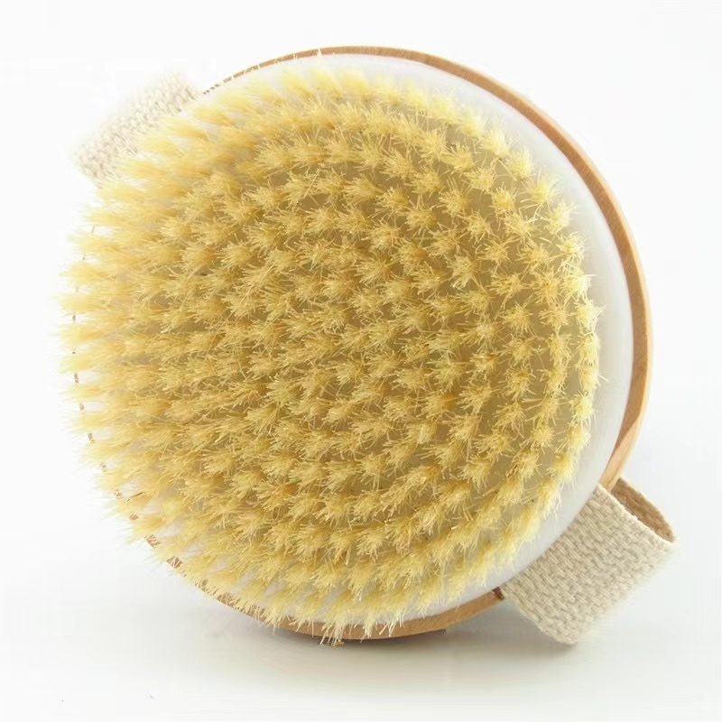 2024  Hot Sale Custom Logo Brand Wooden Round Small Body Brush Massage Exfoliating Clean Dry Skin Shower Bath Brushes