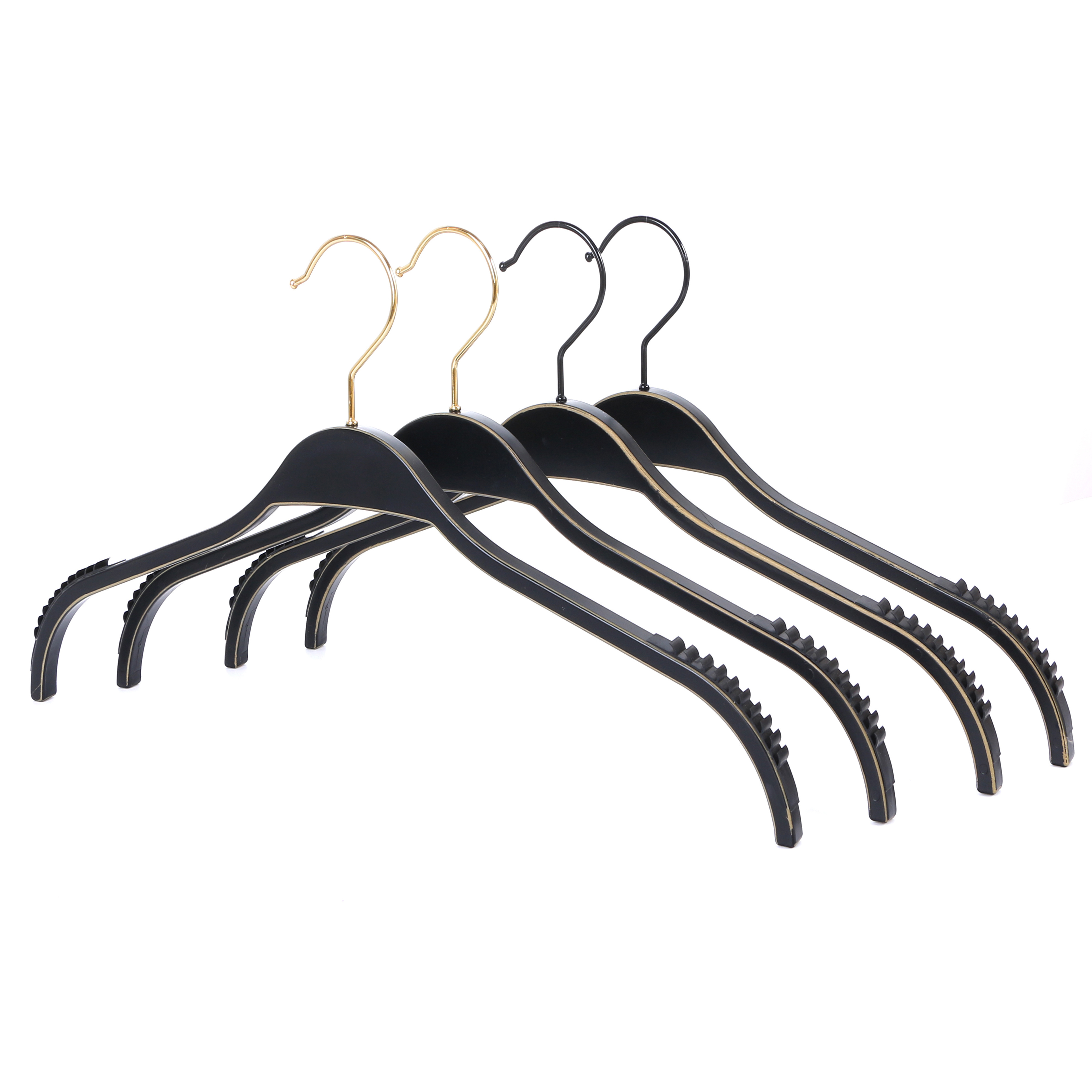 High-End Non-Slip ZARA Style Plastic Coat Rack Hangers Black Gold Trim Custom Logo Space-Saving Wardrobe Bathroom Clothes Rack