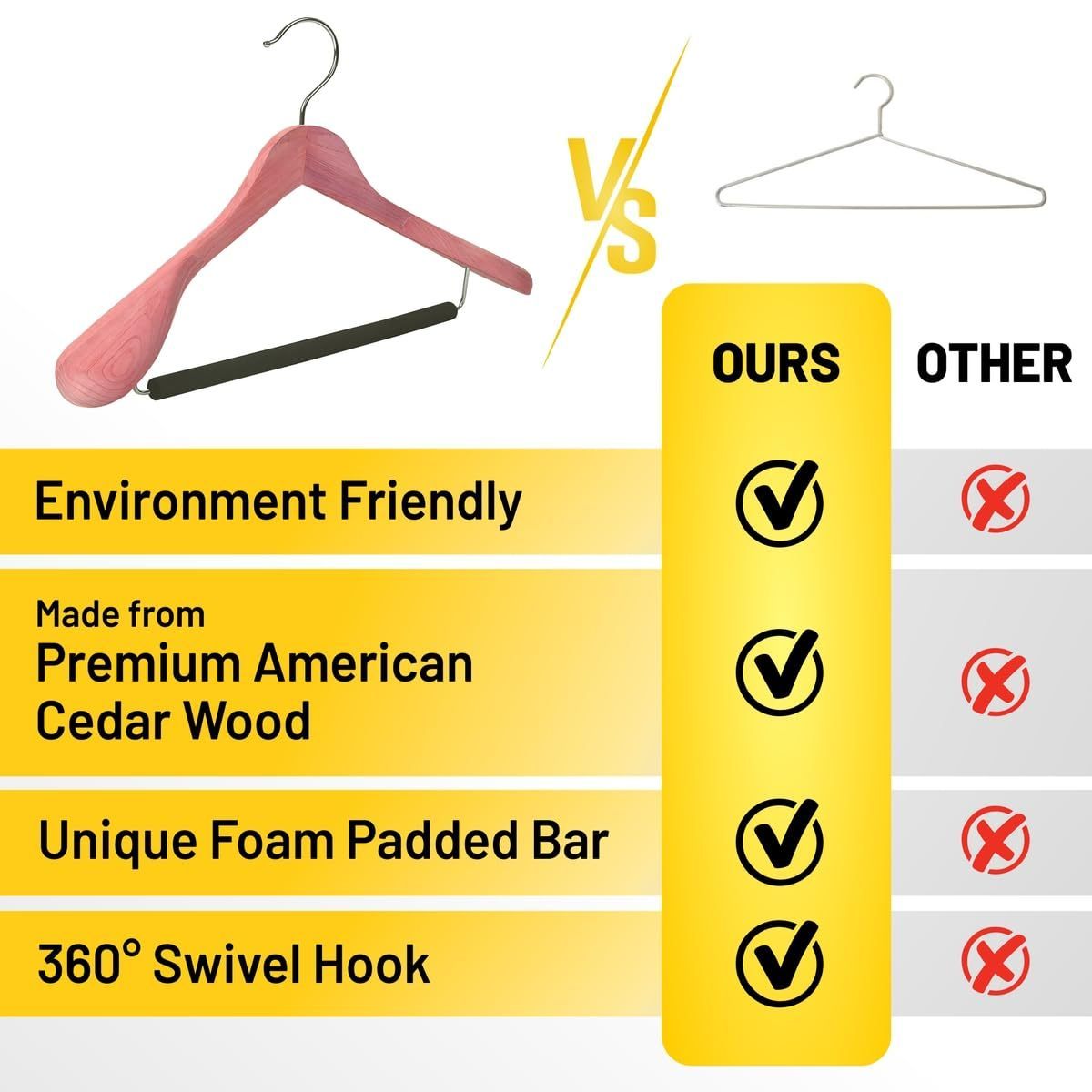 BSCI Manufacturer Luxury Natural Red Cedar Wood Hangers Wooden Clothes Hanger With Non Slip Velvet Bar