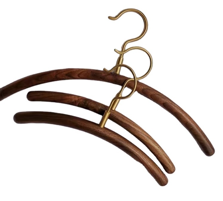 Luxury Solid Wood Hanger Brass Hook Clothes Hanger Black Walnut Wooden Hangers for Clothes