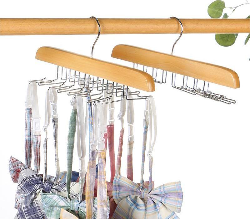 Wooden Tie Scarf Belt Hanger & Rack Tie Storage Organiser Holder 16 Hooks Removable