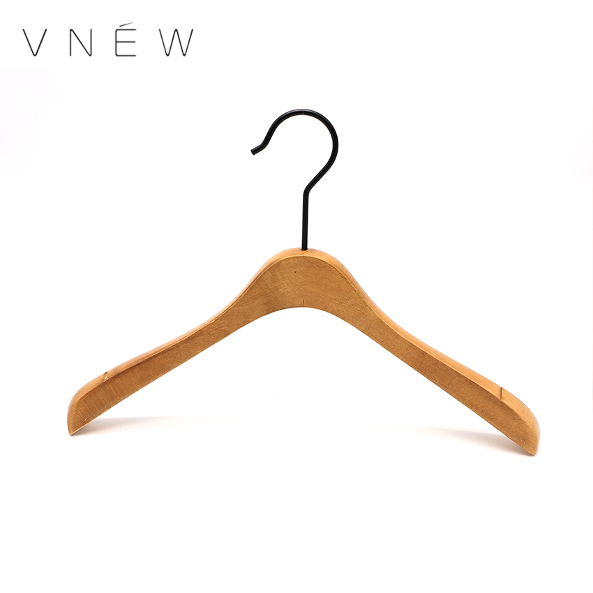 Wooden Hangers for Clothes Custom Logo Personalized Metal Wood Coat Hanger with Black Clips Long Metal Hook