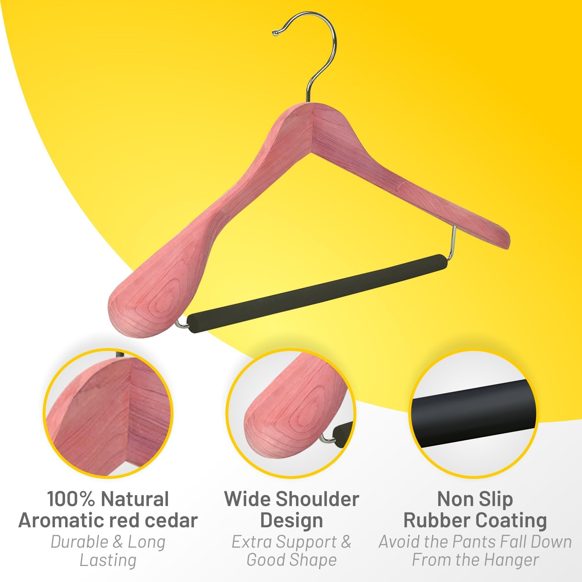 BSCI Manufacturer Luxury Natural Red Cedar Wood Hangers Wooden Clothes Hanger With Non Slip Velvet Bar