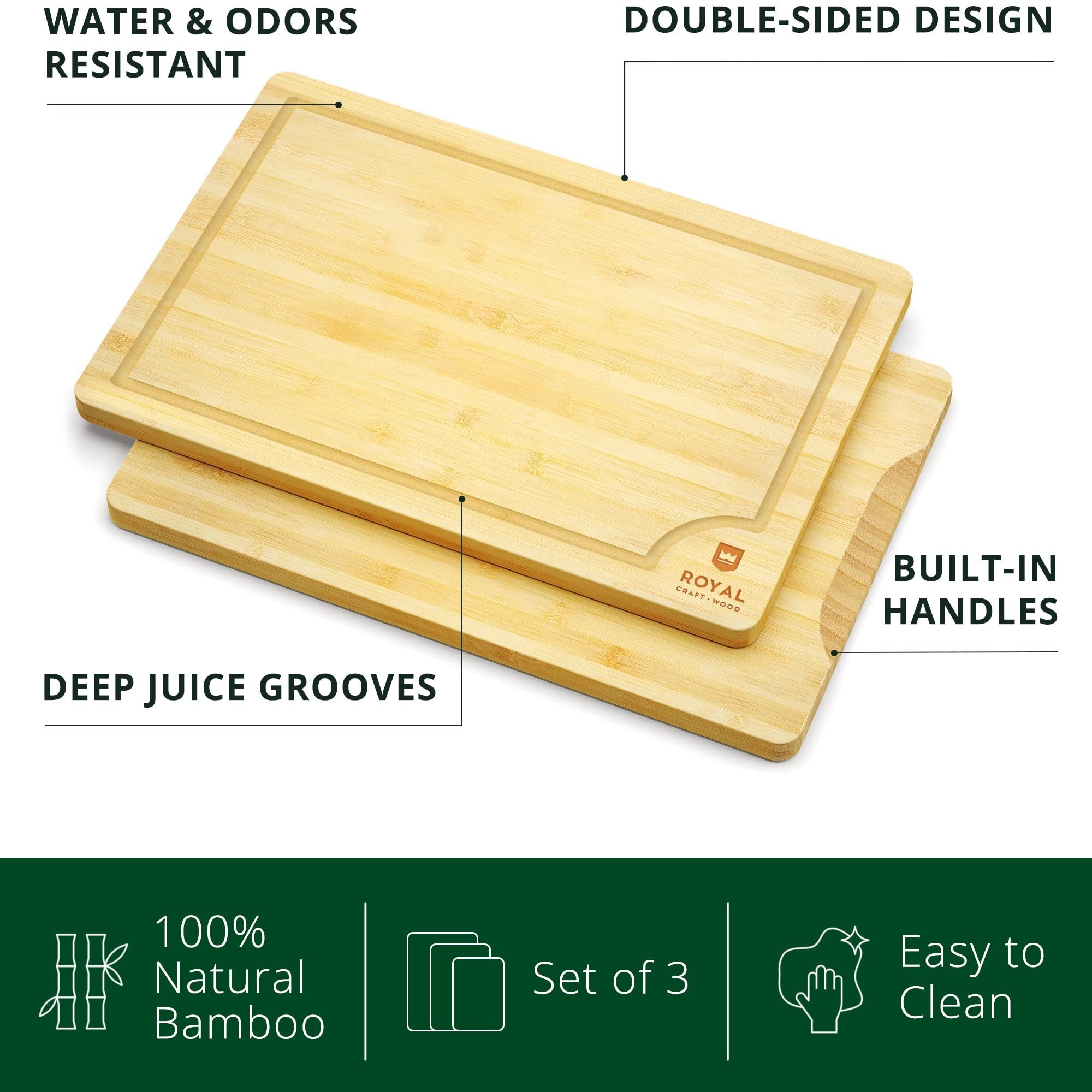 Hot sales large kitchen 3 pcs wooden chopping board set bamboo chopping blocks organic wood bamboo cutting board