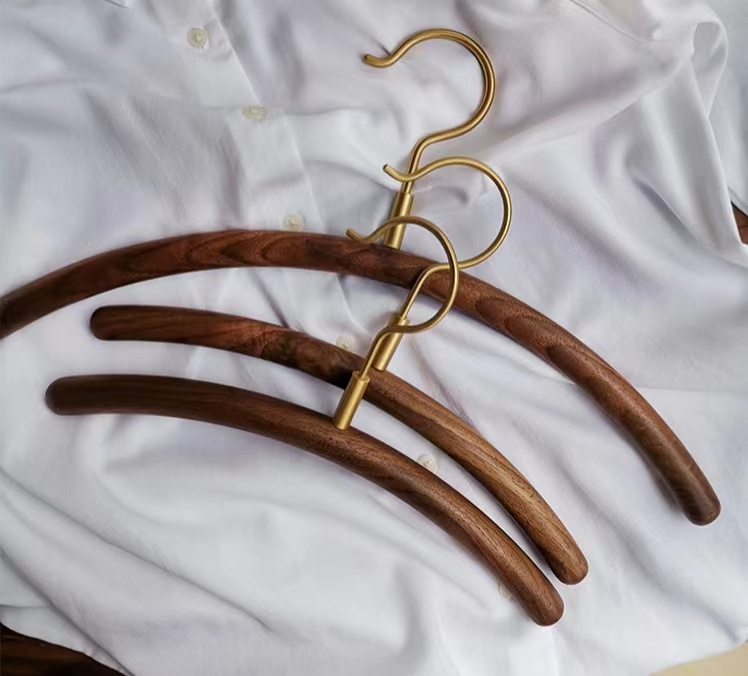 Luxury Solid Wood Hanger Brass Hook Clothes Hanger Black Walnut Wooden Hangers for Clothes