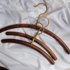 Luxury Solid Wood Hanger Brass Hook Clothes Hanger Black Walnut Wooden Hangers for Clothes