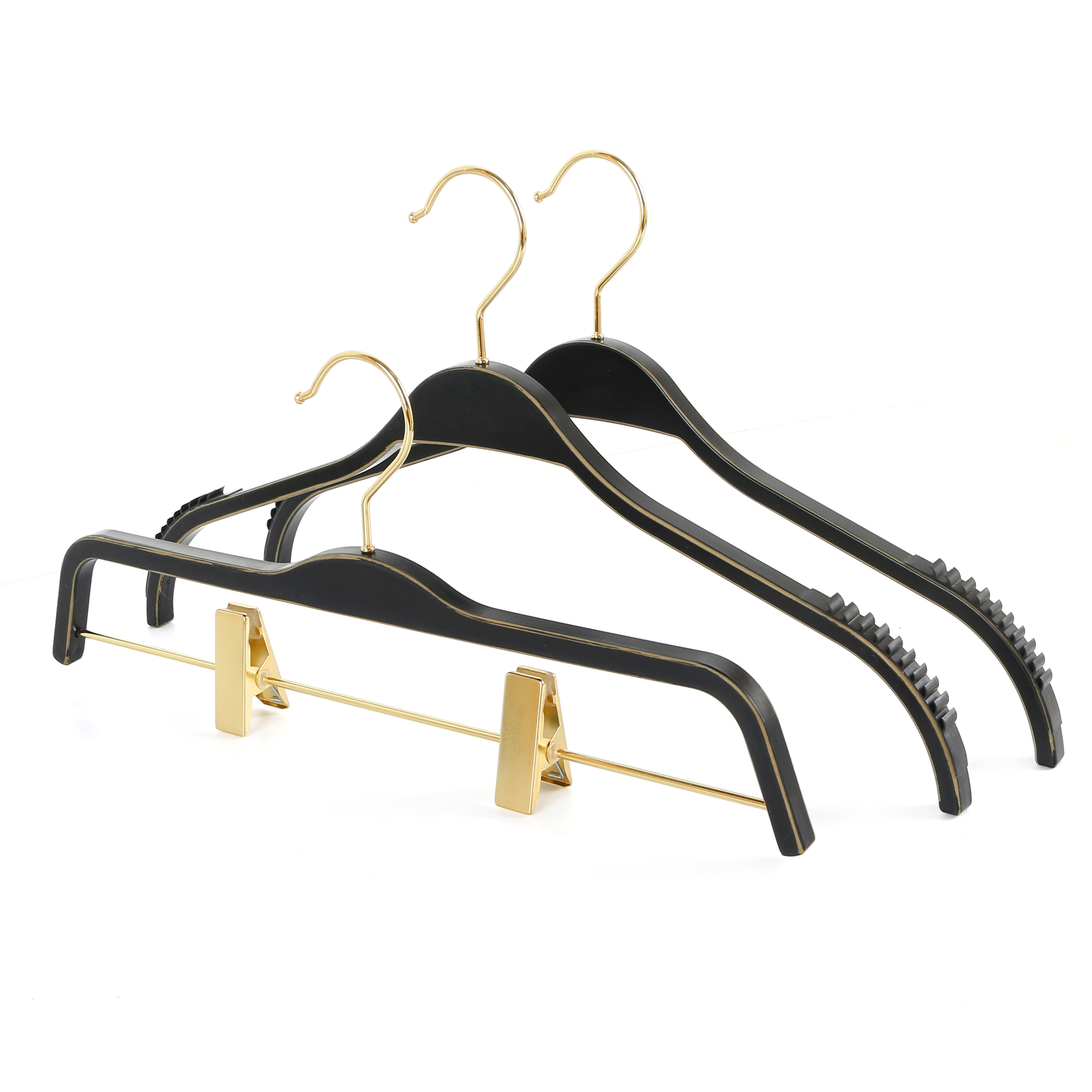 High-End Non-Slip ZARA Style Plastic Pants Rack Hangers Black Gold Trim Custom Logo Space-Saving Wardrobe Bathroom Clothes Rack