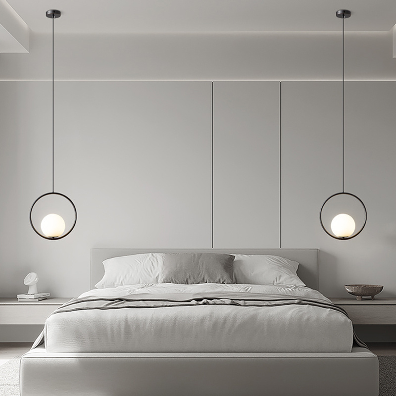 Modern minimalist bedside chandelier Master bedroom Long black dining room background chandelier light fixture