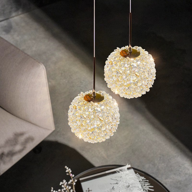 G9 Decorated Nordic style modern luxury lamp ball bedroom headboard small crystal round hanging chandelier Glass chandelier