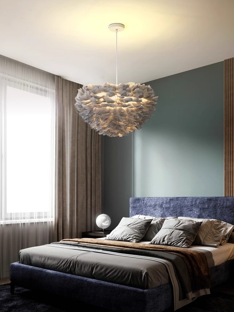 Nordic feather chandelier Bedroom Children's warm romantic room Creative ins lighting study