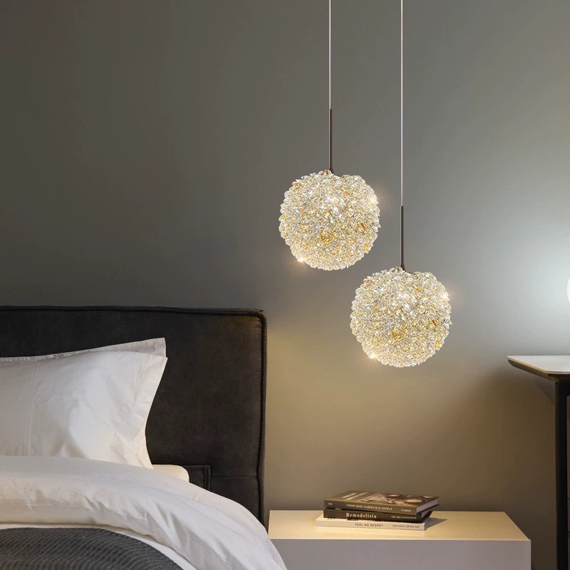 G9 Decorated Nordic style modern luxury lamp ball bedroom headboard small crystal round hanging chandelier Glass chandelier