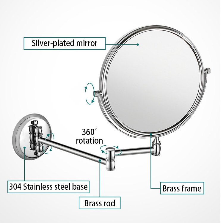 Mirrors Bathroom Wall Mounted Mirror Swing Arm 360 Degree Rotating Double-Sided Adjustable Shower Mirror