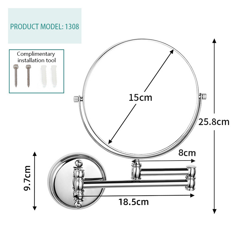 Mirrors Bathroom Wall Mounted Mirror Swing Arm 360 Degree Rotating Double-Sided Adjustable Shower Mirror