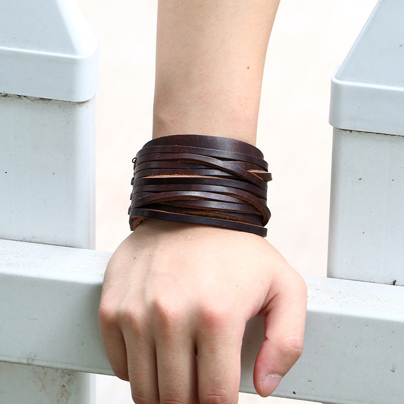 New men punk bracelet leather, metal weave leather bracelet, leather cuff bracelet