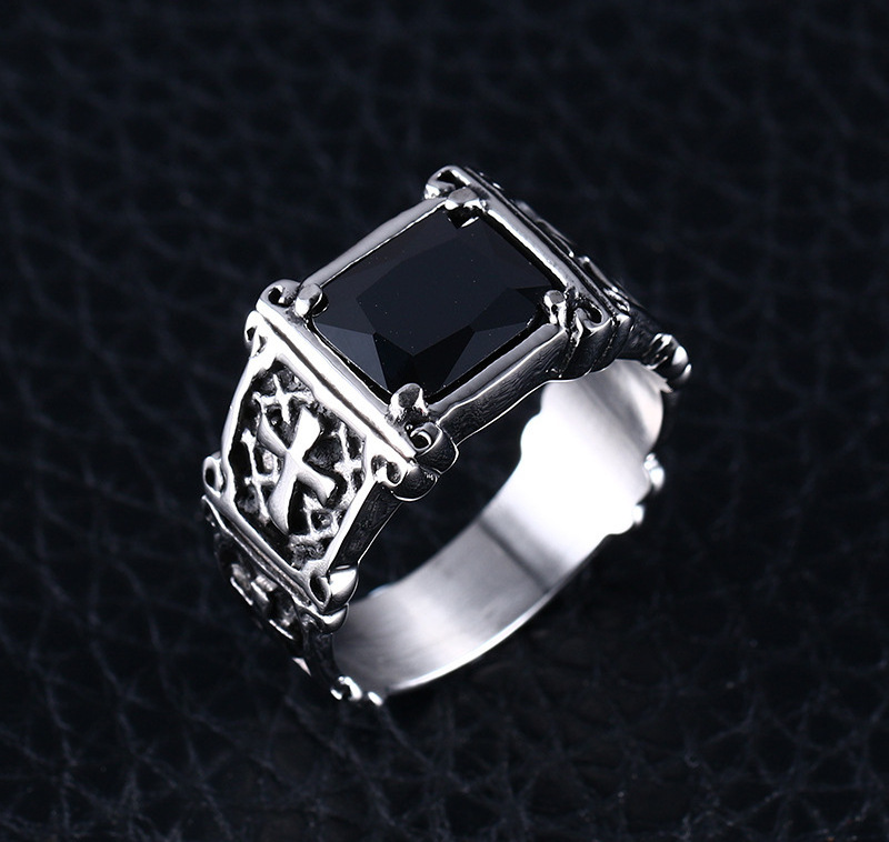 Heavy Industry Unique Big Diamond With Cross Printed Jewellery Titanium steel Arabic Wedding Ring