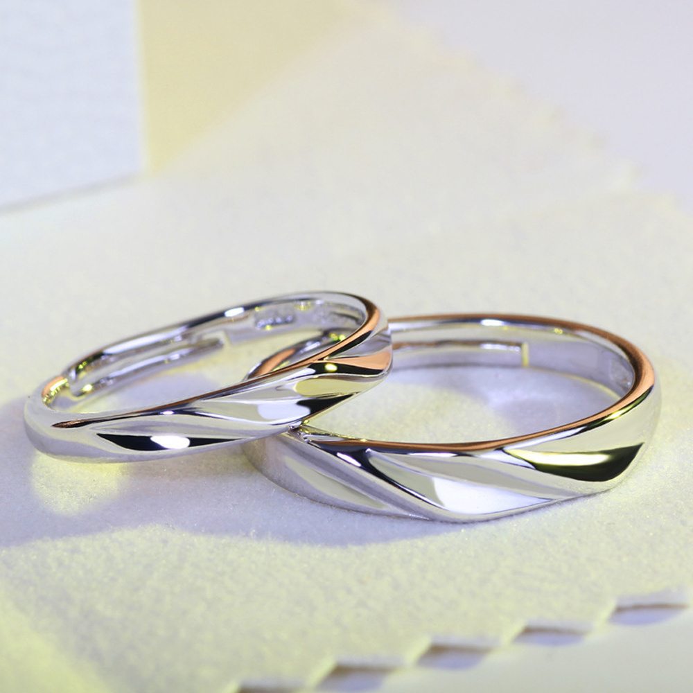 Minimalist Adjustable Geometric Water Wave Twisted Shape Romantic Love Intertwined Couple Wedding Rings