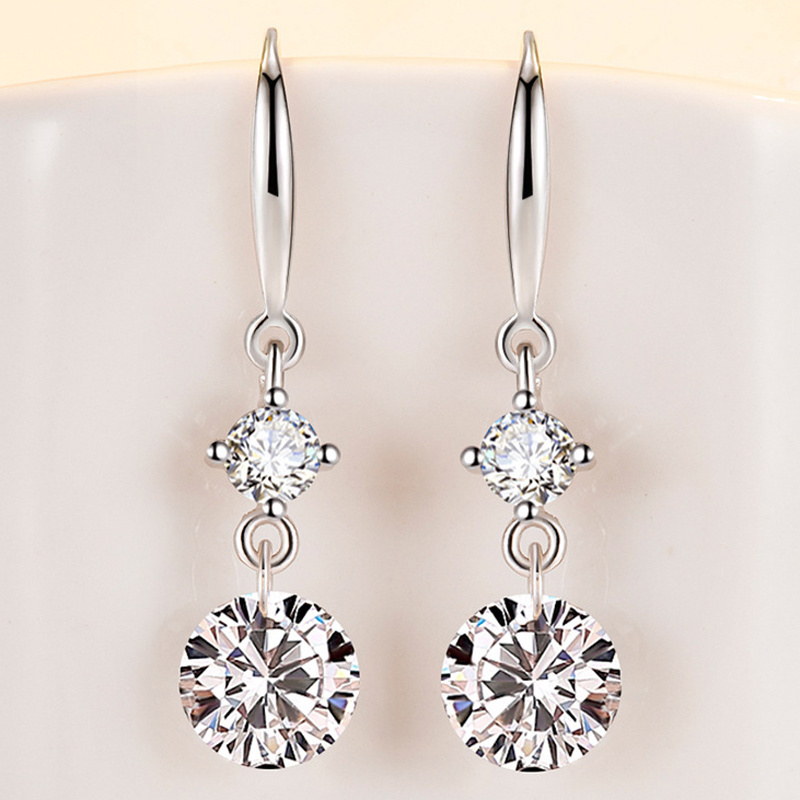 Fashion simple earrings wholesale New Korean time loose diamond transparent mid-length zircon earrings