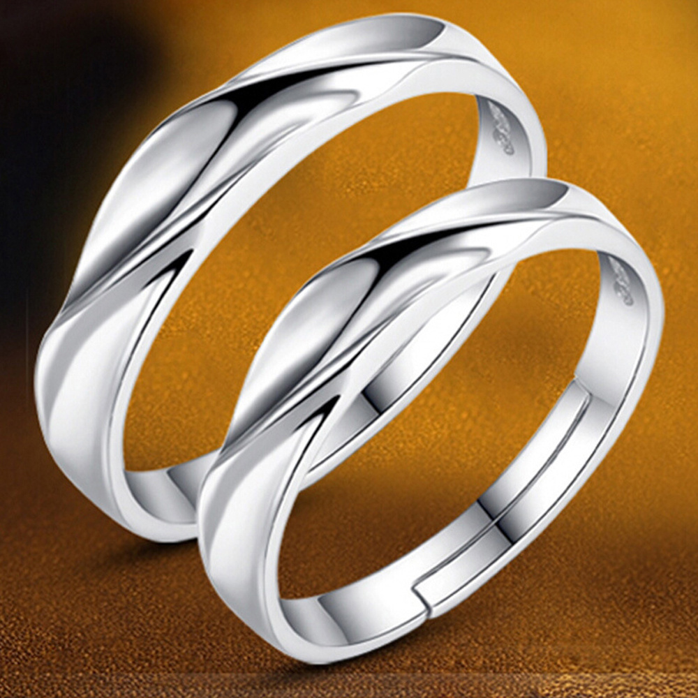 Minimalist Adjustable Geometric Water Wave Twisted Shape Romantic Love Intertwined Couple Wedding Rings