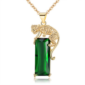 Hot Selling Zircon Jewelry Emerald Leopard Shape Pendant Necklace N162