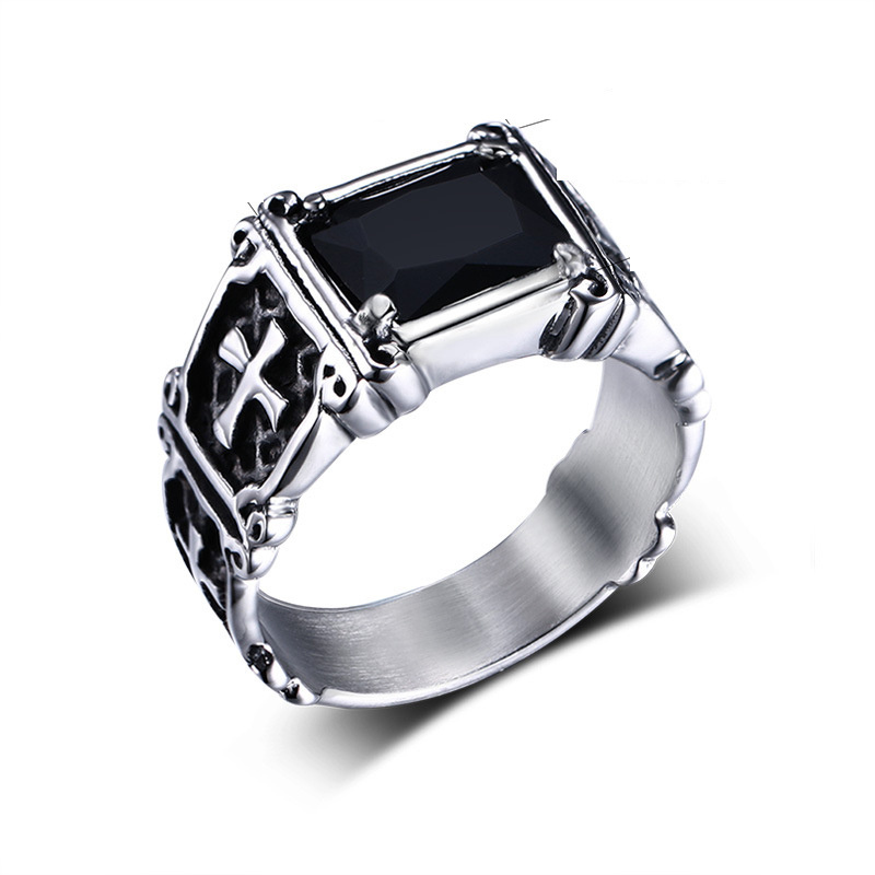 Heavy Industry Unique Big Diamond With Cross Printed Jewellery Titanium steel Arabic Wedding Ring