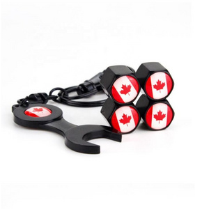 Car-styling Canada Flag Logo Wheel Valve Caps 1PCS Wrench Car Tire Valve Stem Cap