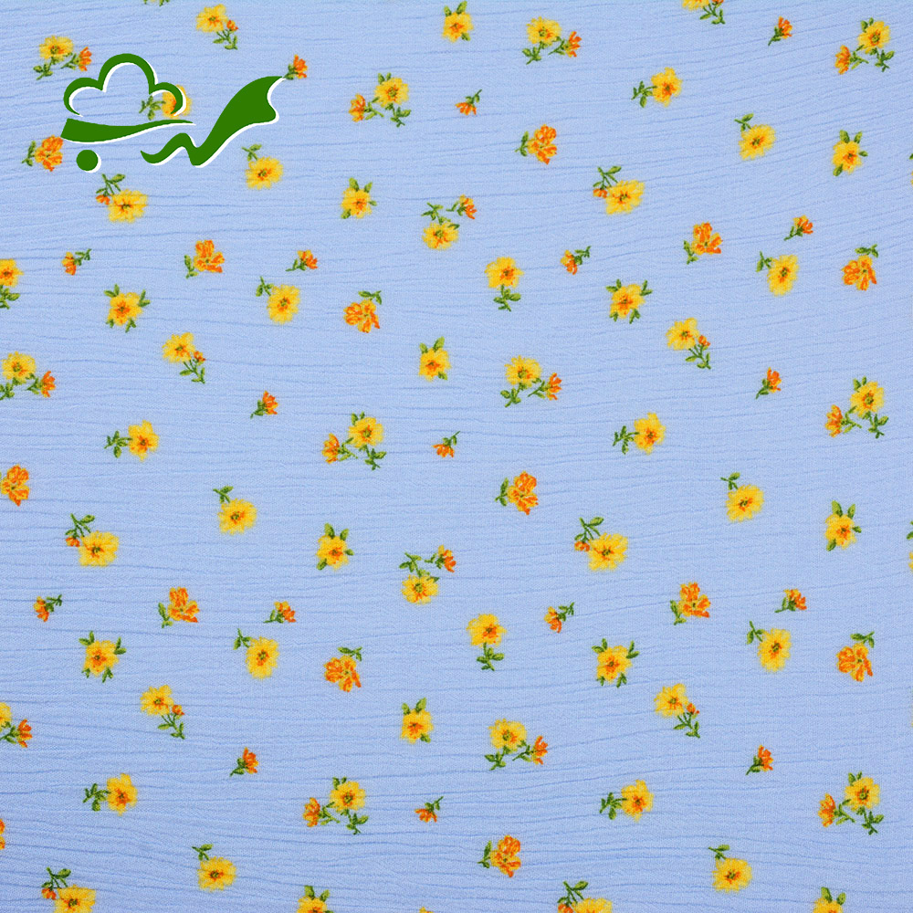 China wholesale woven crepe garment floral printed 100% rayon crinkle fabric for dress