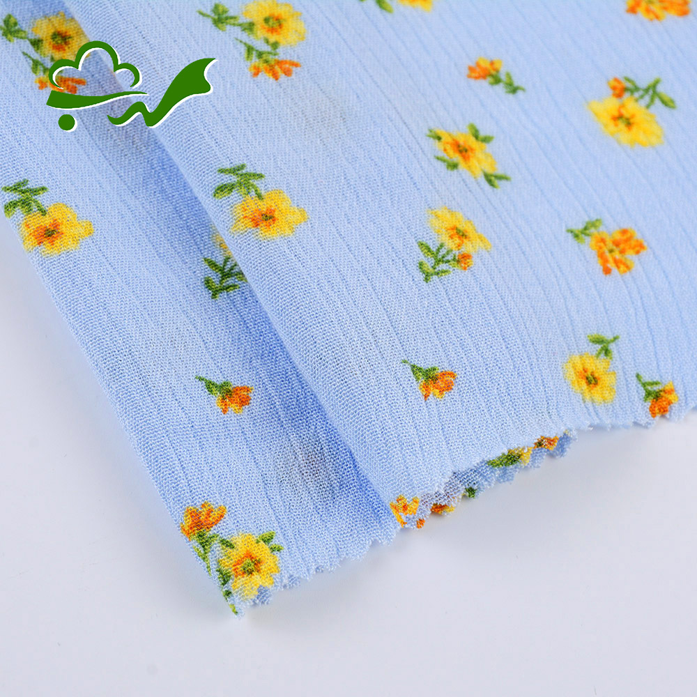 China wholesale woven crepe garment floral printed 100% rayon crinkle fabric for dress