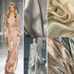 Wholesale Shiny Shimmer Chiffon Satin Fabric Pleated Luxury Chiffon Crystal Foil Pearl Fabric