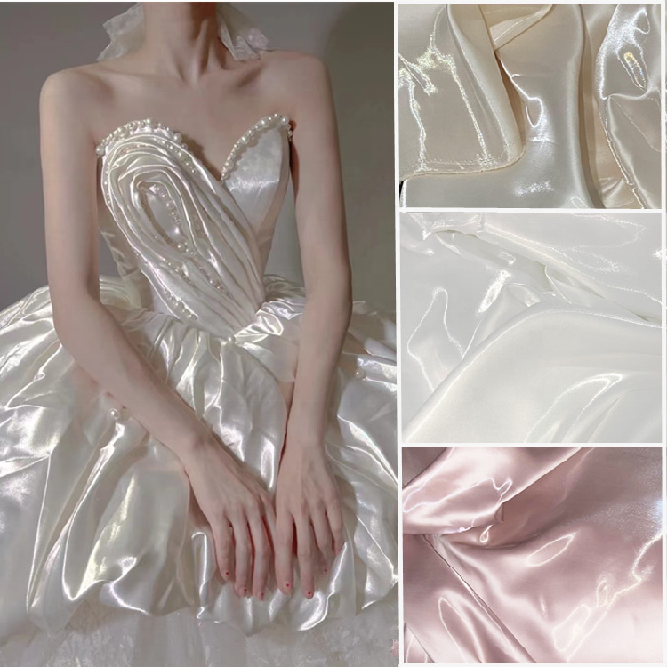 Cheap Sale Metallic Liquid Satin Fabric Crystal Shiny Satin Fabric For Wedding Dress