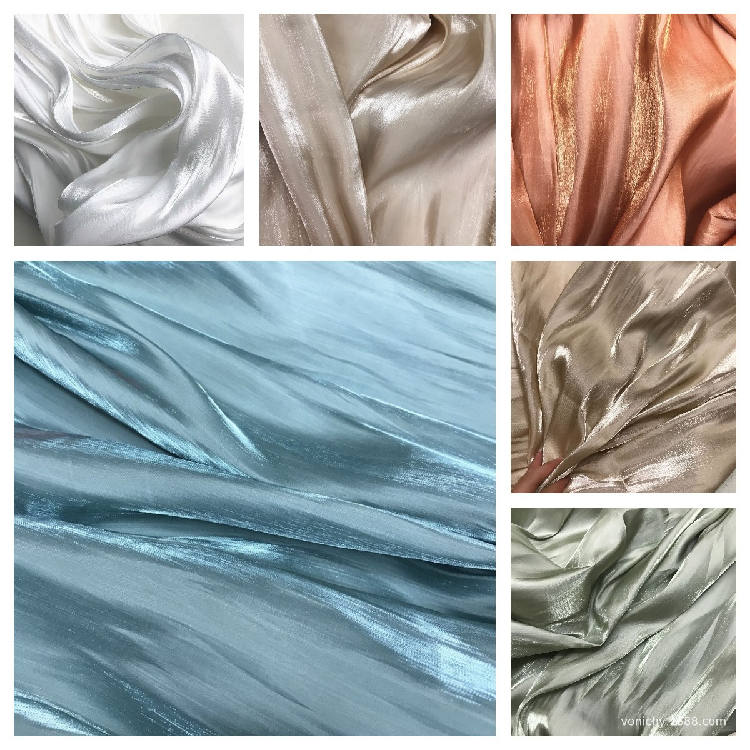 Wholesale Shiny Shimmer Chiffon Satin Fabric Pleated Luxury Chiffon Crystal Foil Pearl Fabric