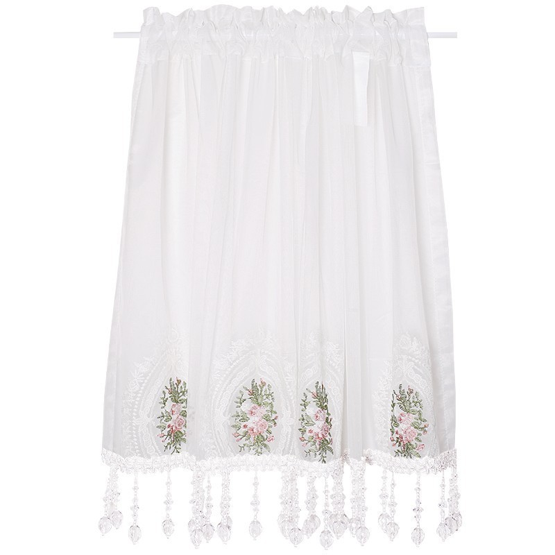 Crystal Beaded Sheer Curtains Embroidered Rose For Doorway Cafe Home