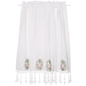 Crystal Beaded Sheer Curtains Embroidered Rose For Doorway Cafe Home