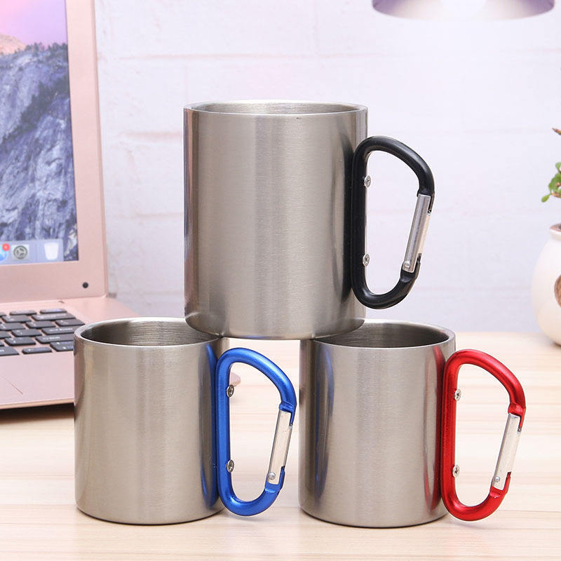 Wholesale Insulated Stainless Steel Coffee Travel Mugs Custom Outdoor Camping Mug Folding handle steel cup