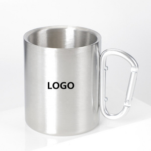 Portable Cup 10oz Stainless Steel Camping Carabiner Mug Thermal Hook Handle, Carabiner Stainless Steel Double Walled Travel Mug