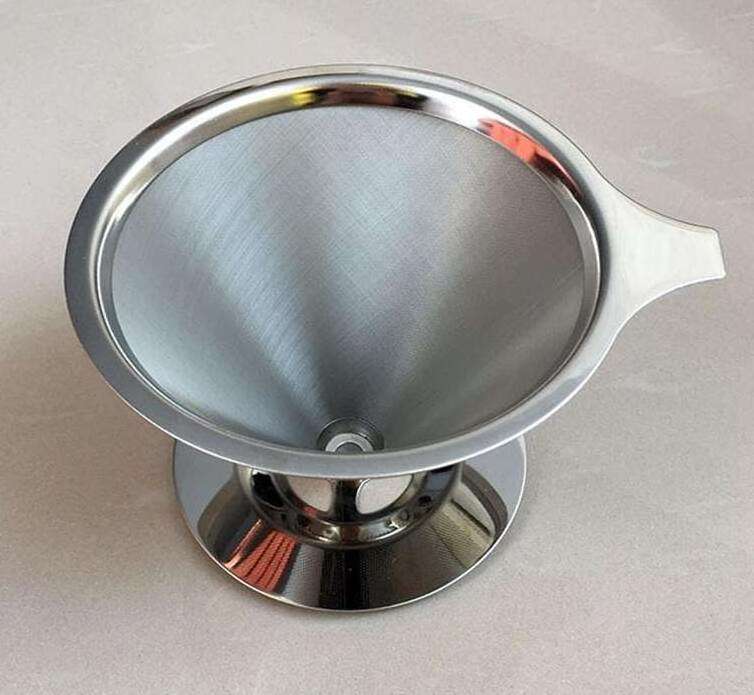 Stainless Steel Pour Over Coffee Dripper Slow Drip Brew Double Mesh Coffee Filter Paperless Reusable Metal Cone Filter