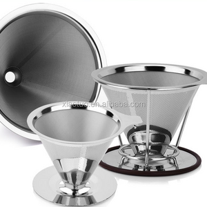 Stainless Steel Pour Over Coffee Dripper Slow Drip Brew Double Mesh Coffee Filter Paperless Reusable Metal Cone Filter