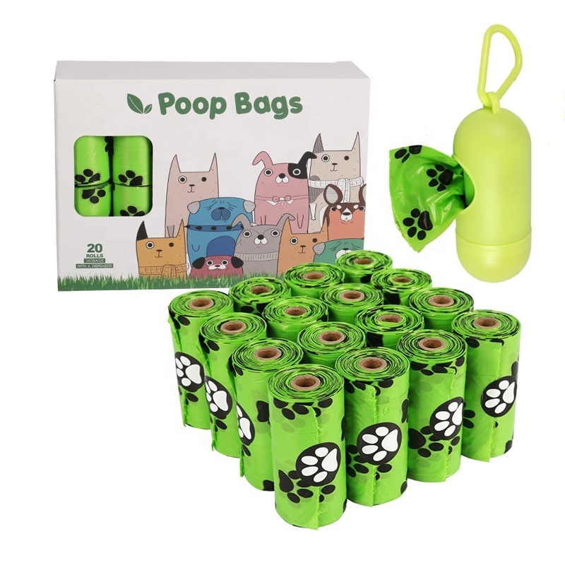 Custom scented disposable compostable pet dog poop bags biodegradable poop baggies dispenser holders carrier waste bag for dog