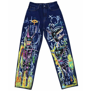 Xiaoxin Crazy Graffiti Print Brand Logo Denim Taper Pants Boys's Fashion New Man Jeans  High Quality Casual Loose Jeans