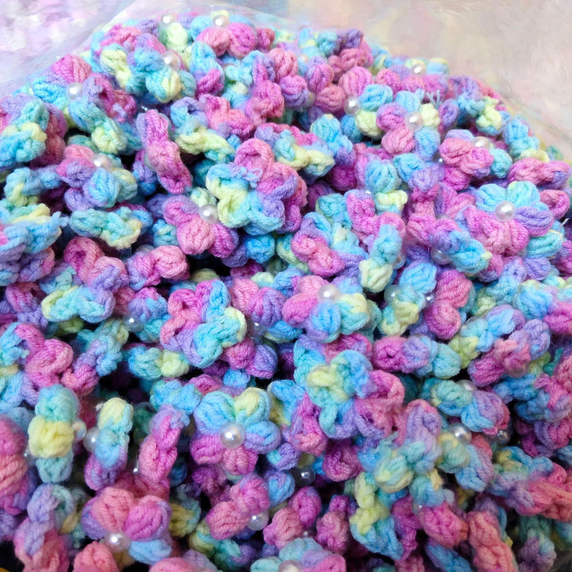 new product ideas 2024 Handmade crochet knitted yarn small flower dyeing color matching accessories under 1 dollar products