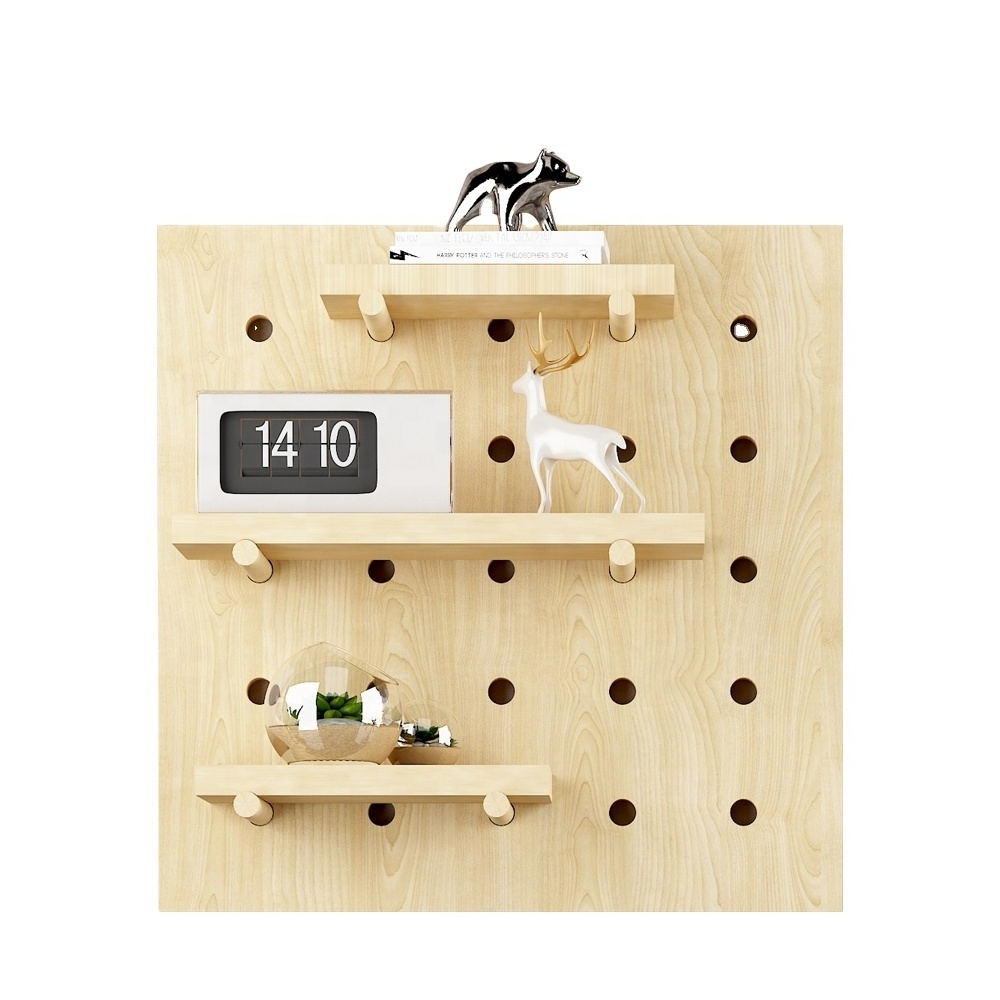 Kids Storage Rack Shelf Peg Board Factory Directly Sale Round Rod Hooks Wooden Display Bamboo Pegboard Home Decoration Organizer