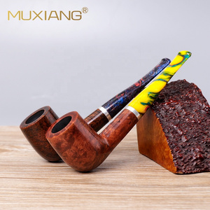 MUXIANG Colorful Resin Mouthpiece Wooden Tobacco Pipe 9mm Filter Smoking Pipes