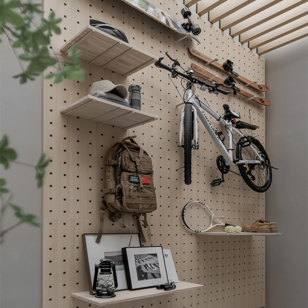 Kids Storage Rack Shelf Peg Board Factory Directly Sale Round Rod Hooks Wooden Display Bamboo Pegboard Home Decoration Organizer